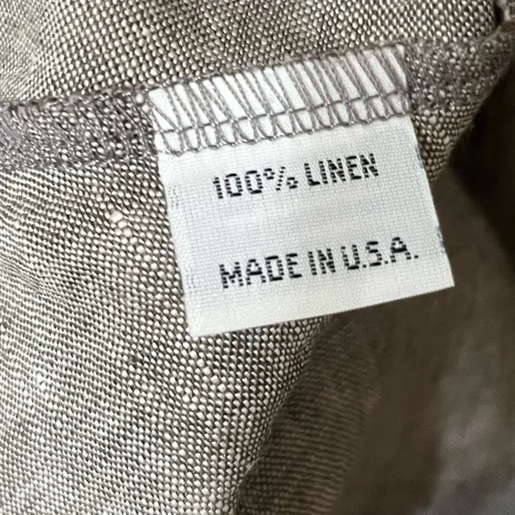 Bryn Walker large gray tan lagenlook linen button up short sleeve tunic - Picture 5 of 9